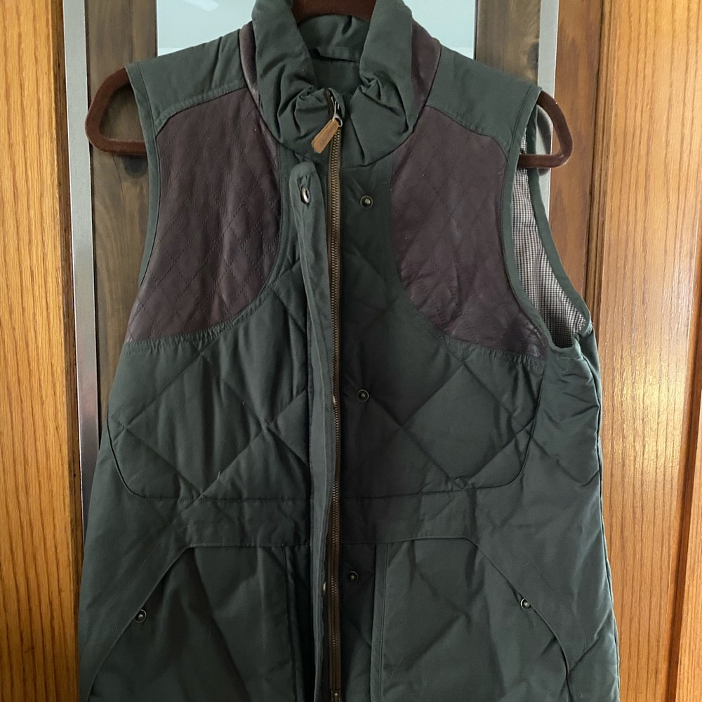 Eddie Bauer green and leather down vest